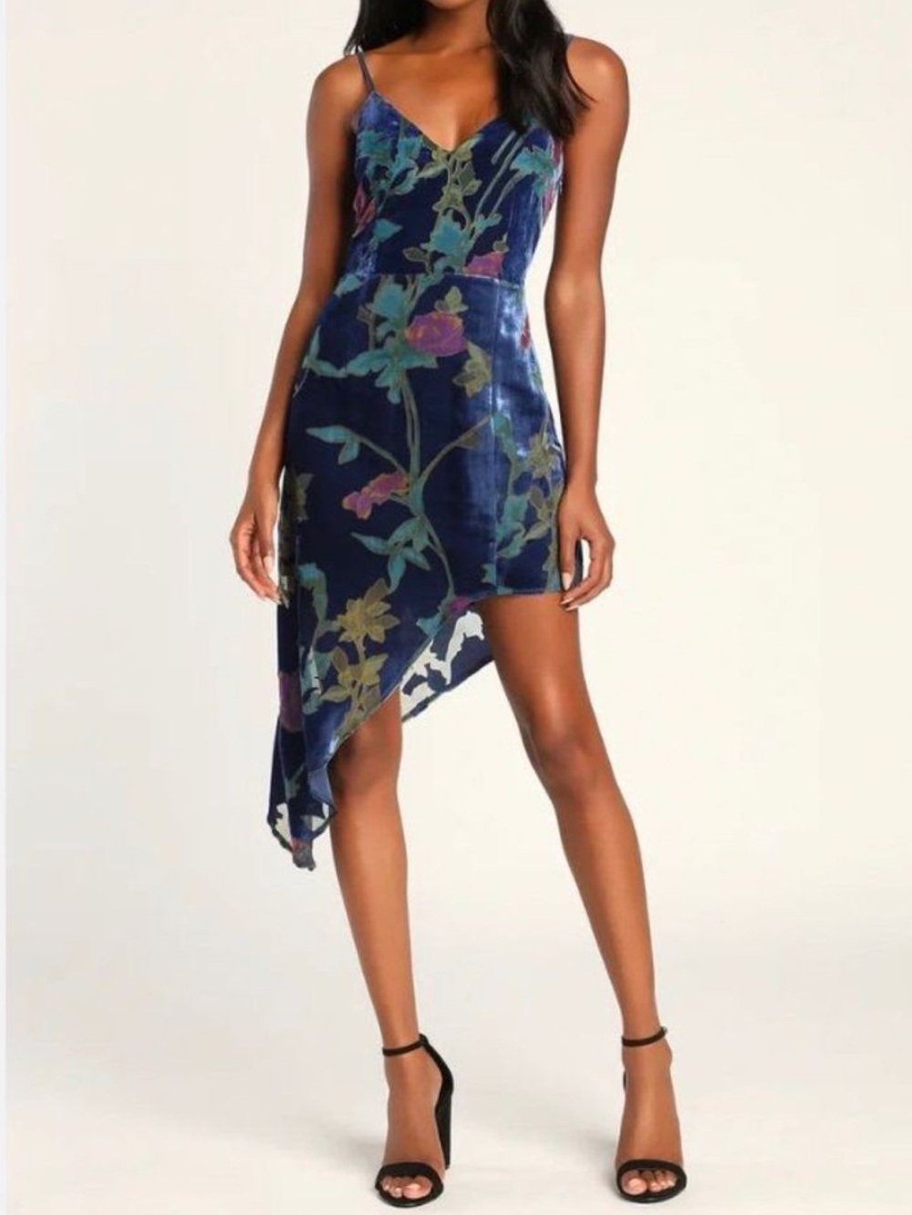Lulu’s Floral Velvet Asymmetrical Dress
